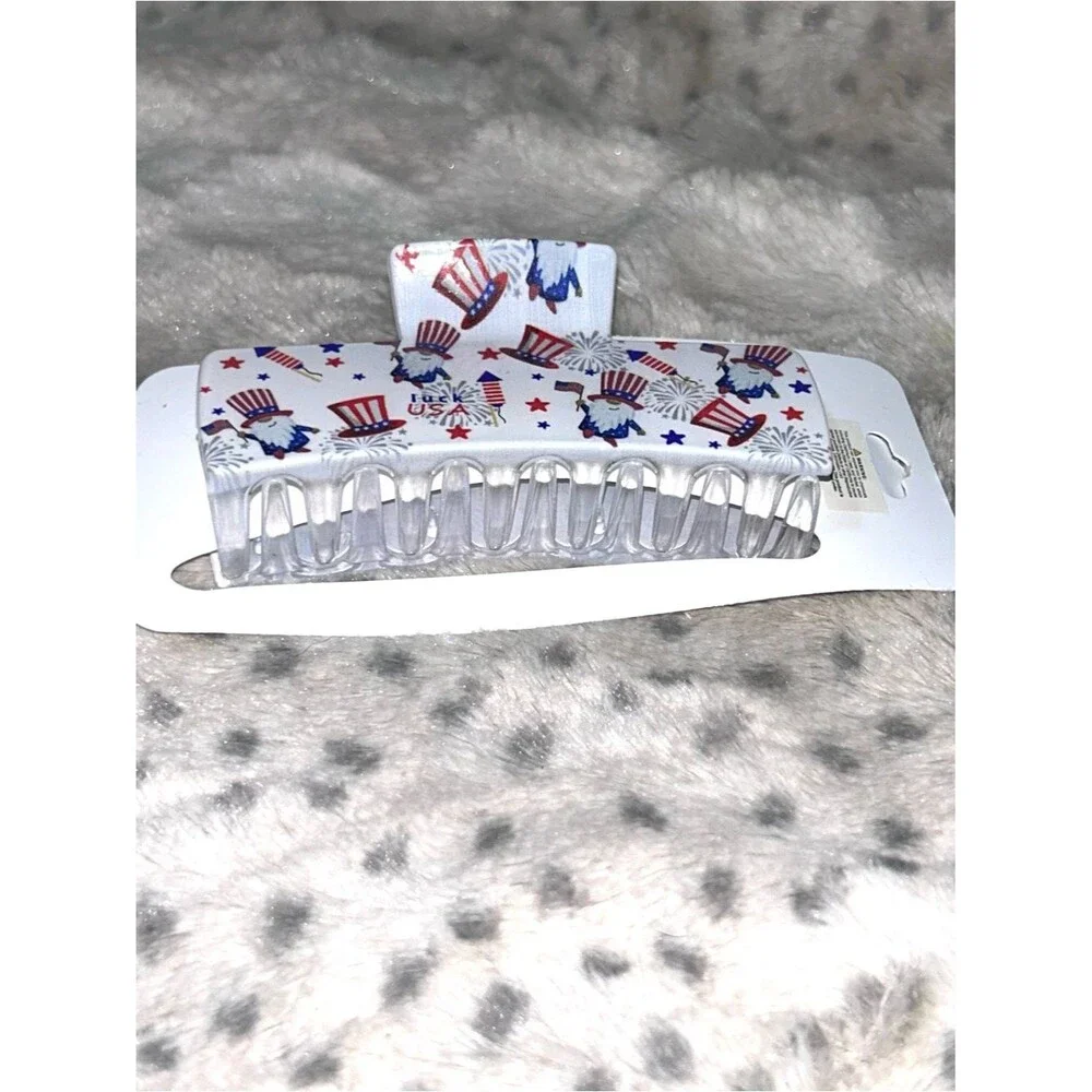 Hair Accessories Patriotic Red White & Blue Gnome Print Hair Claw